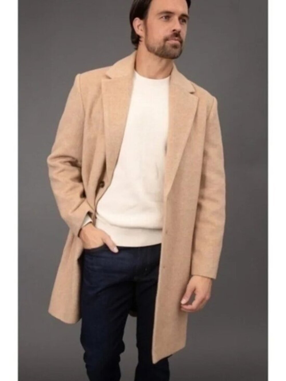 New Bagatelle Homme Wool Blend Topcoat Sand Beige Large